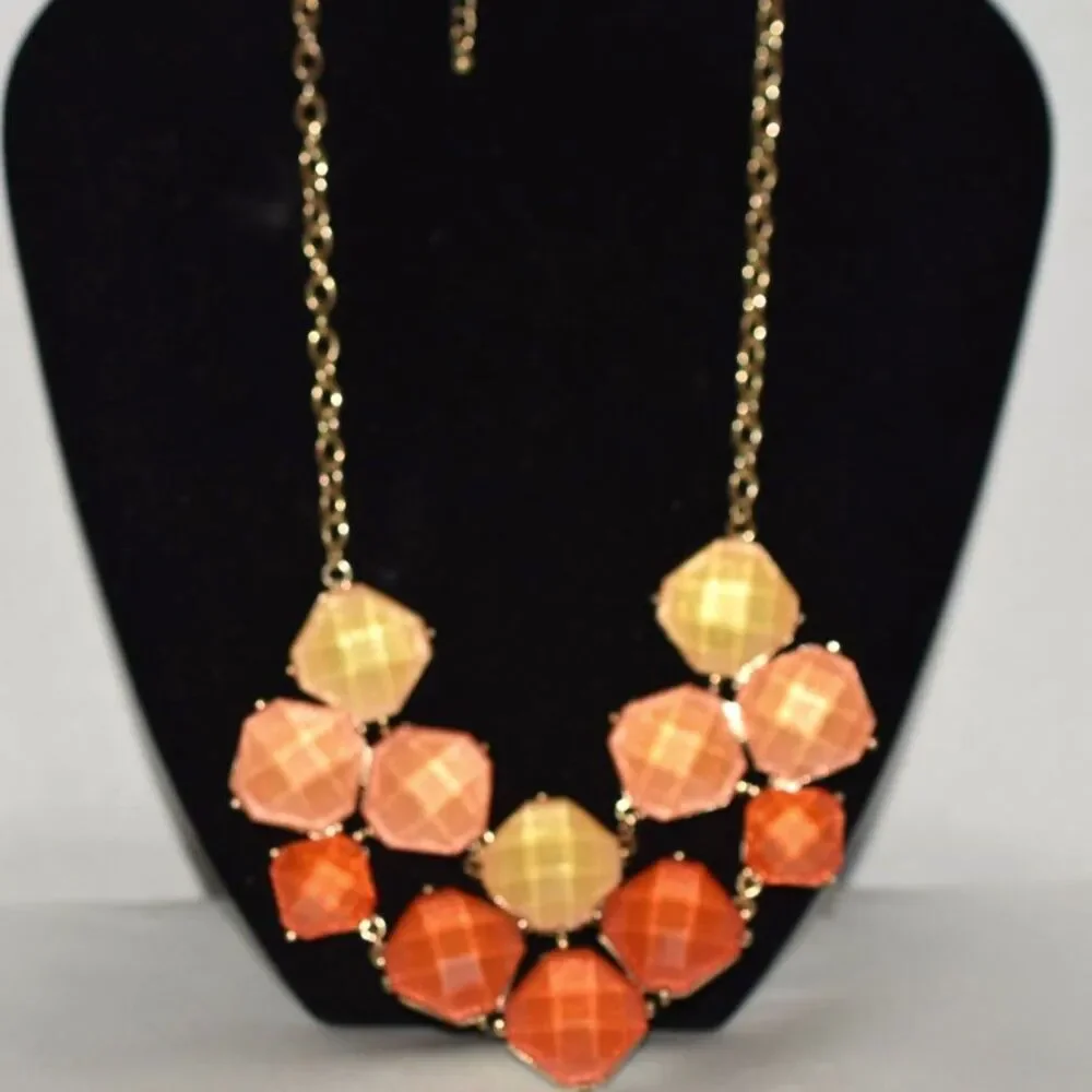 Vintage Tropical Yellow/Orange Faceted Beveled Gemstone Gold Tone 20